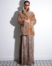 NINETTE | Veste manteau en shearling léopard