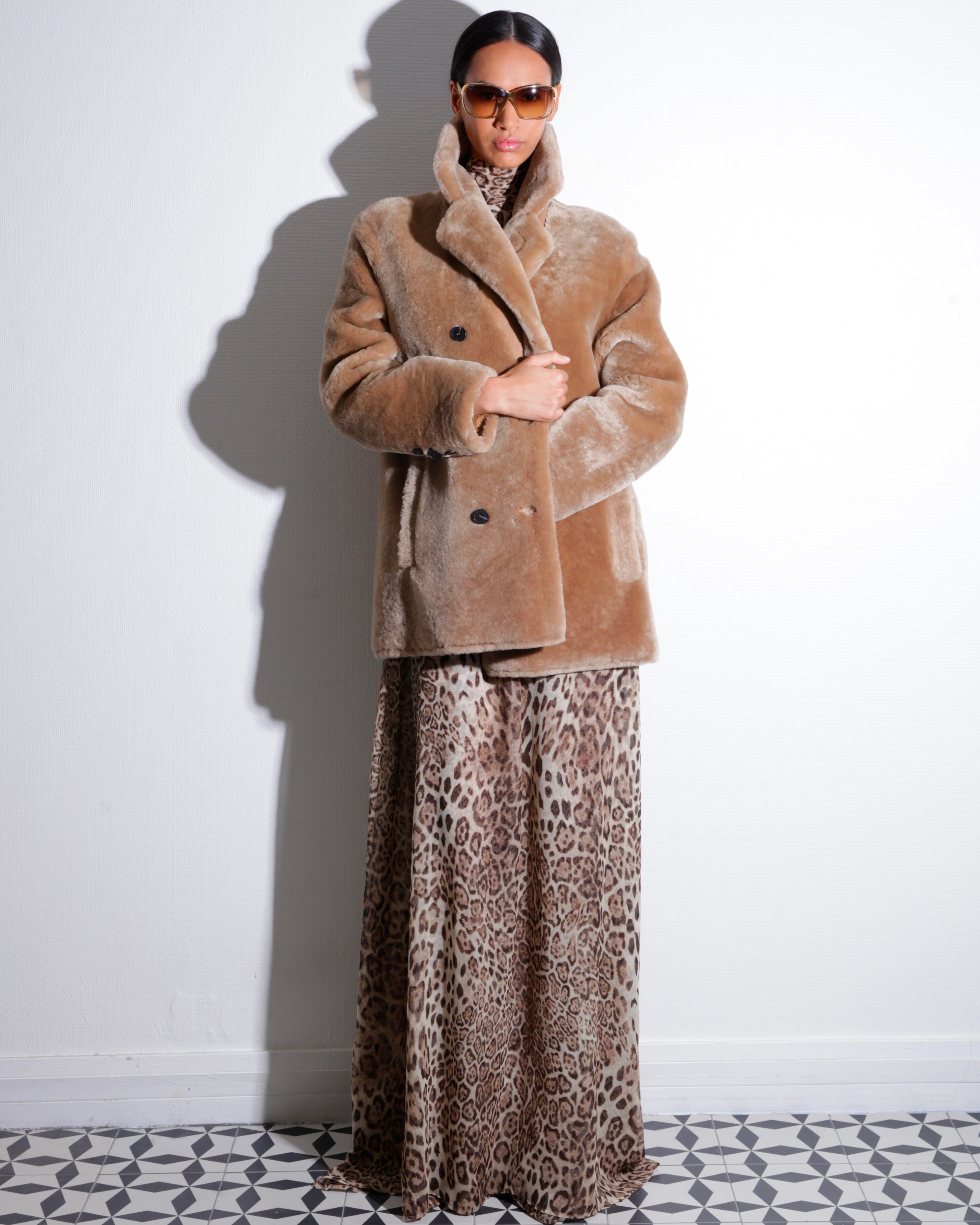 NINETTE | Veste manteau en shearling léopard