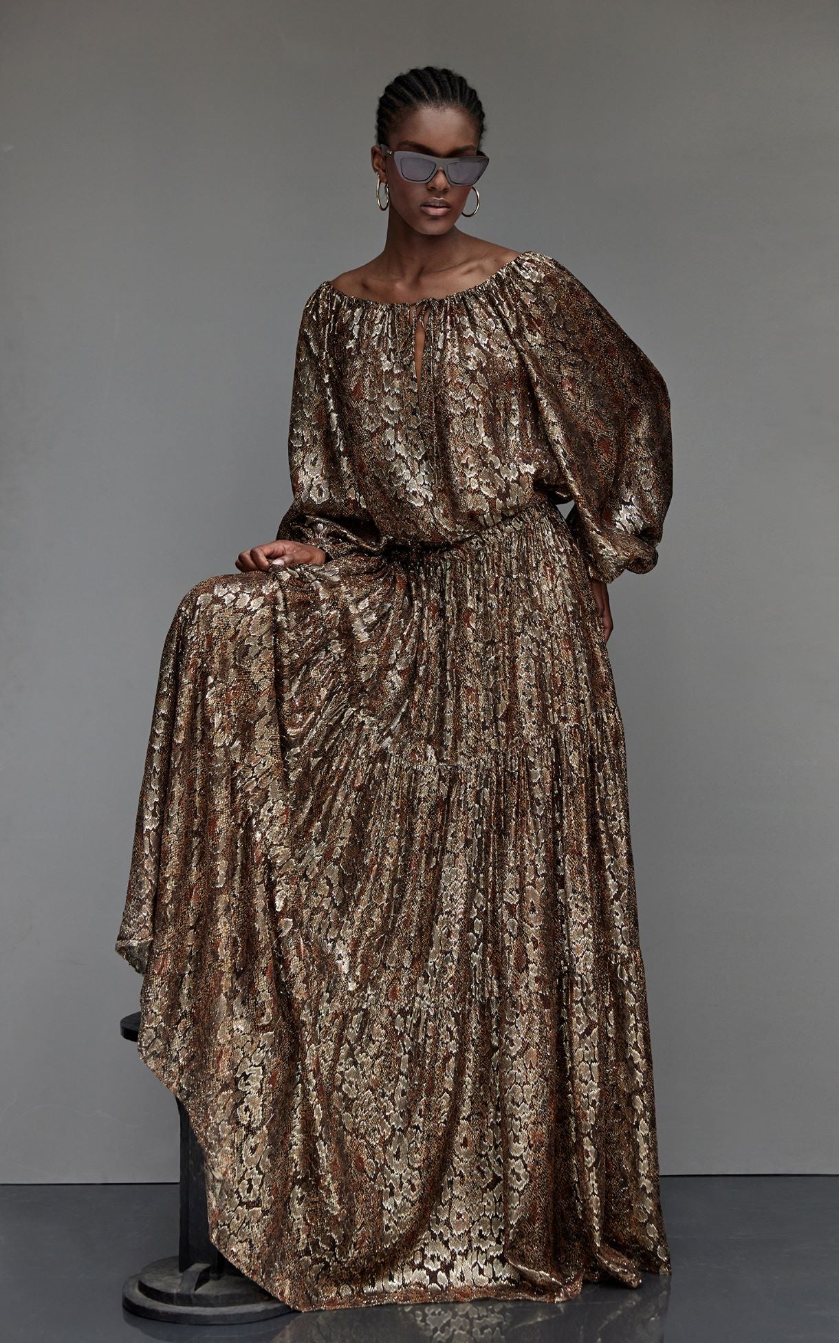 GALA | Blouse en soie façonnée python black gold